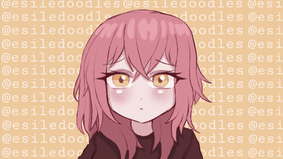 Girl With Pink Hair Surrounded By Text @Esiledoodles GIF
