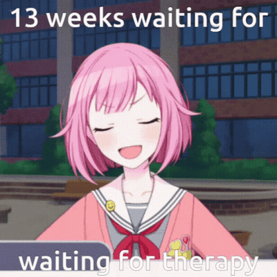 Girl With Pink Hair Waiting For Therapy 13 Weeks GIF