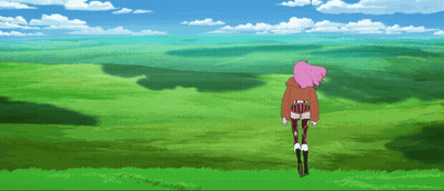 Girl With Pink Hair Walking Through Field GIF