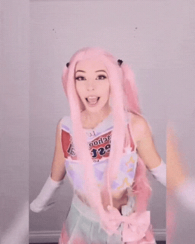 Girl With Pink Hair Wearing Bi Icon Shirt GIF