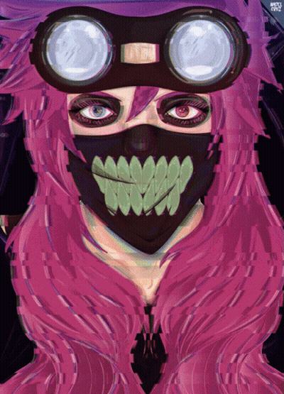 Girl With Pink Hair Wearing Mask And Goggles GIF