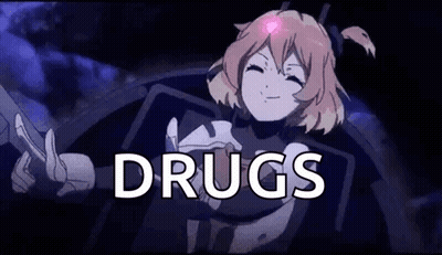 Girl With Pink Heart On Head Holding Syringe Saying Drugs GIF