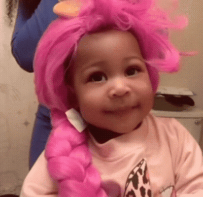 Girl With Pink Wig And Braid GIF