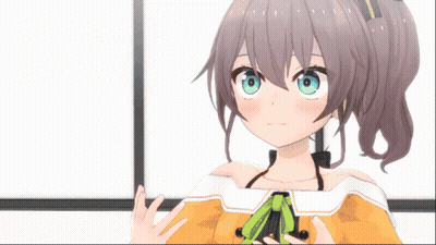 Girl With Ponytail And Green Eyes In Orange Top GIF