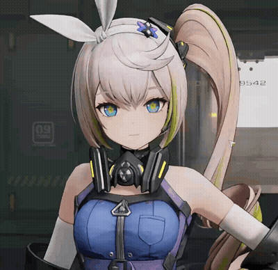 Girl With Ponytail Headphones And Mask 09 GIF