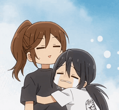 Girl With Ponytail Hugging Another Girl GIF