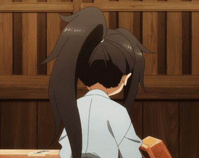 Girl With Ponytail Sitting In Front Of Wooden Fence GIF