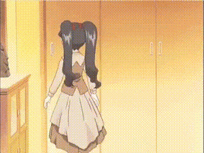 Girl With Ponytails Standing In Hallway GIF
