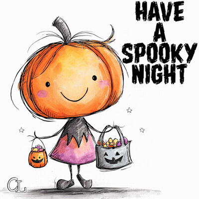 Girl With Pumpkin Head Have A Spooky Night GIF