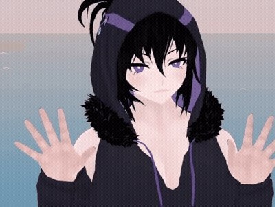 Girl With Purple Eyes And Black Hair In Hoodie GIF