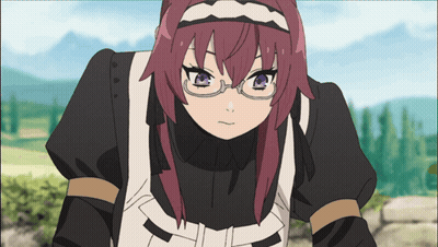 Girl With Purple Eyes And Glasses In Black And White Outfit GIF