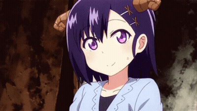 Girl With Purple Eyes And Horns Smiling GIF