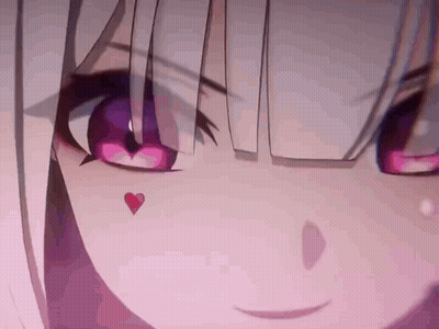 Girl With Purple Eyes And Red Heart In Mouth GIF