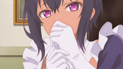 Girl With Purple Eyes and White Gloves Covering Mouth