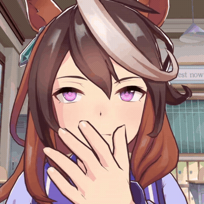 Girl With Purple Eyes Covering Mouth In Front Of Rest Now Sign GIF