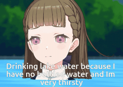 Girl With Purple Eyes Drinking Lake Water GIF