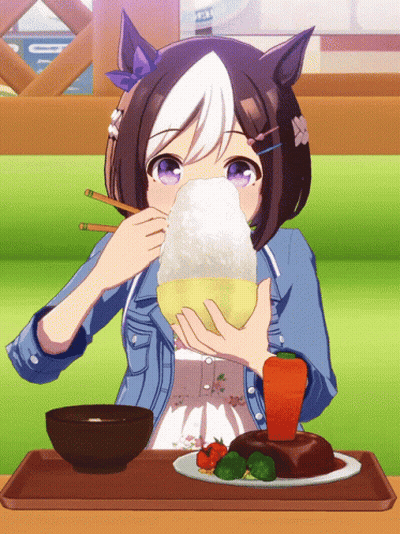 Girl With Purple Eyes Eating Food With Chopsticks GIF