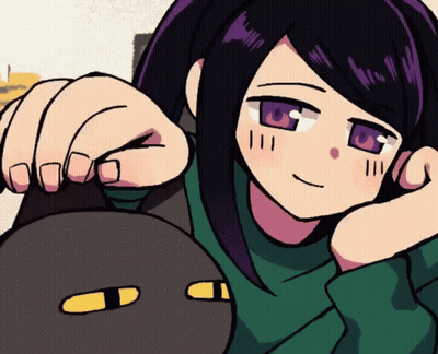 Girl With Purple Eyes Holding Black Object GIF