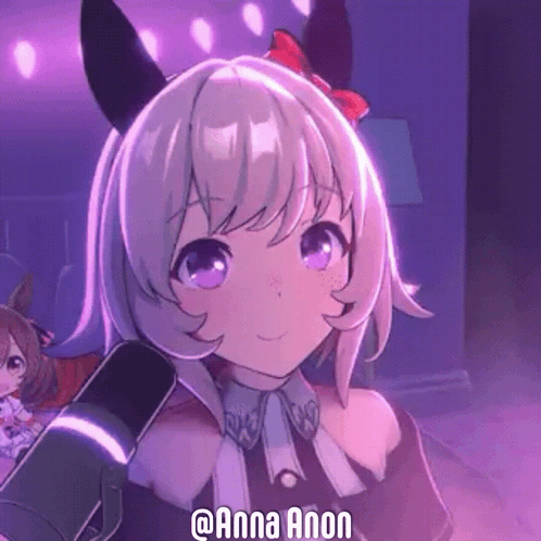 Girl With Purple Eyes Holding Microphone On Purple Background GIF