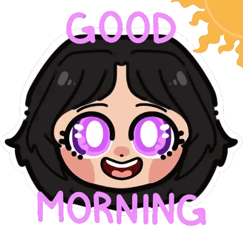 Girl With Purple Eyes Saying Good Morning Sticker