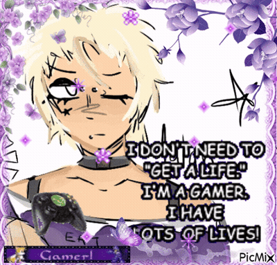 Girl With Purple Flowers And Gamer Quote GIF