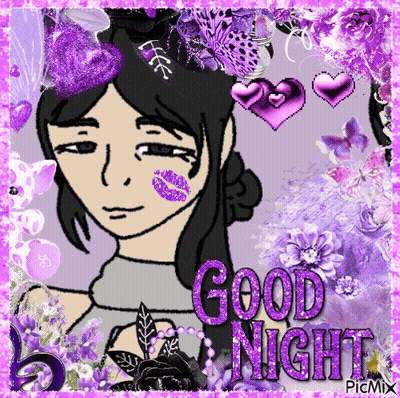 Girl With Purple Flowers Good Night GIF