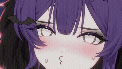 Girl With Purple Hair And Bat On Head GIF