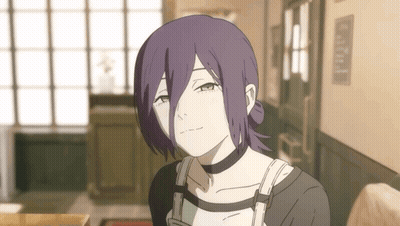 Girl With Purple Hair And Black Choker Sitting In Room GIF