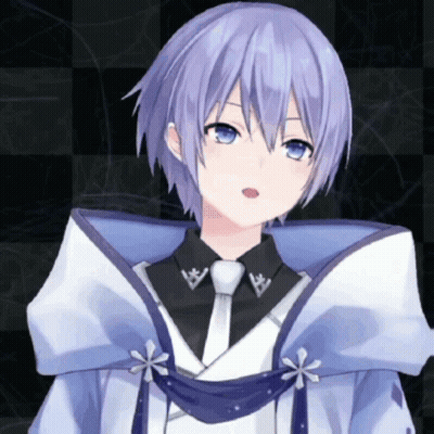 Girl With Purple Hair And Blue Eyes In Blue Cape GIF