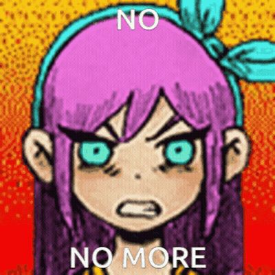 Girl With Purple Hair And Blue Eyes Says No More GIF