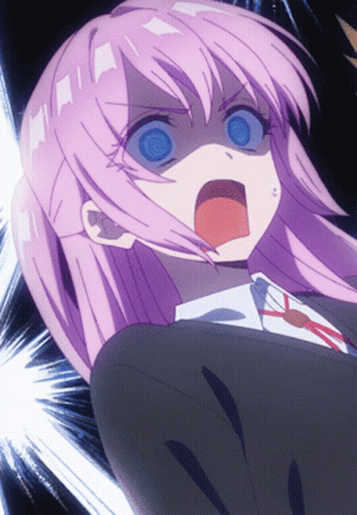 Girl With Purple Hair And Blue Eyes Screaming GIF