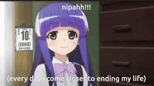 Girl With Purple Hair And Bow Tie Saying Nipahh GIF
