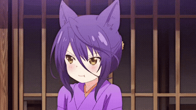 Girl With Purple Hair And Cat Ears In Kimono GIF