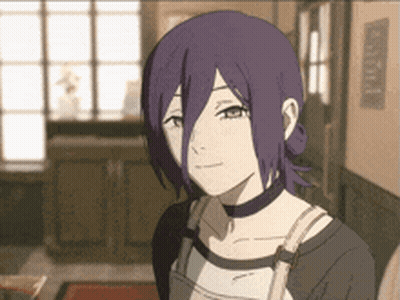 Girl With Purple Hair And Choker Smiling GIF