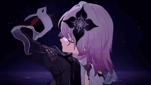 Girl With Purple Hair And Flower Holding Sword GIF
