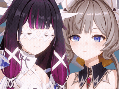 Girl With Purple Hair And Girl With White Hair Standing Together GIF