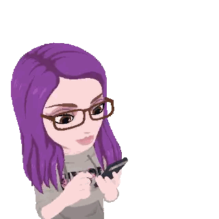 Girl With Purple Hair And Glasses Holding Phone Sticker