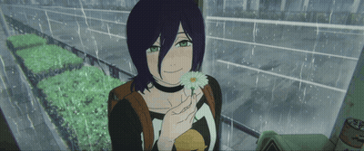 Girl With Purple Hair And Green Eyes Holding Flower GIF
