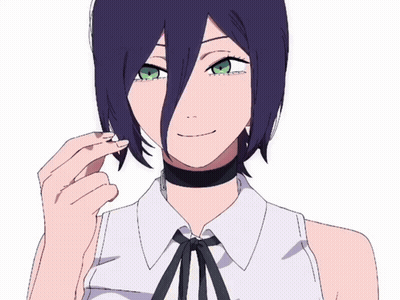 Girl With Purple Hair And Green Eyes Holding Pink Heart GIF