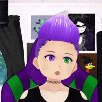 Girl With Purple Hair And Green Eyes Sitting GIF
