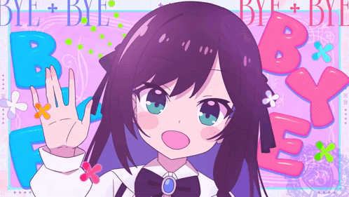 Girl With Purple Hair And Green Eyes Waving Bye Bye GIF