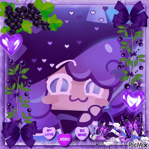 Girl With Purple Hair And Hearts My Love Be Mine GIF