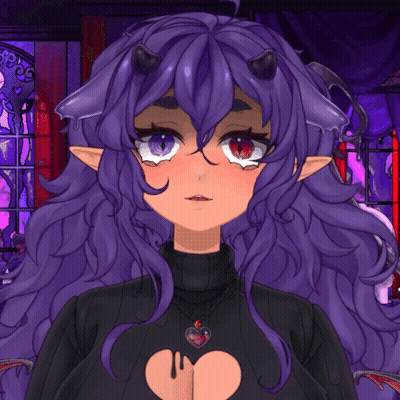 Girl With Purple Hair And Horns In Black Sweater GIF
