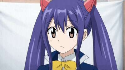 Girl With Purple Hair And Horns In School Uniform GIF