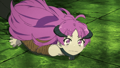 Girl With Purple Hair And Horns Laying On Ground GIF