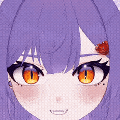 Girl With Purple Hair And Orange Eyes Smiling GIF