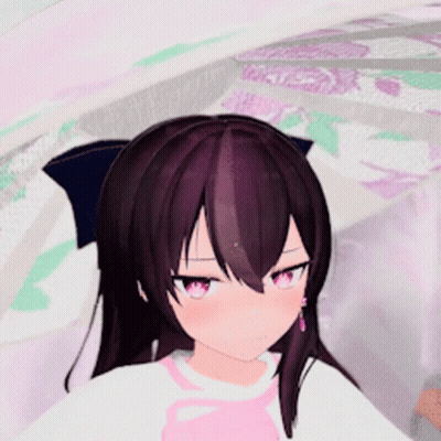 Girl With Purple Hair And Pink Eyes In Pink S Shirt GIF