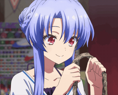 Girl With Purple Hair And Red Eyes Holding Snake GIF