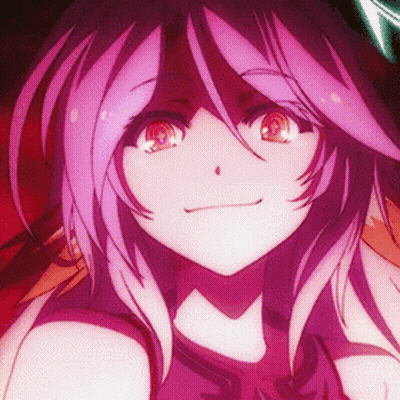 Girl With Purple Hair And Red Eyes Looking At Camera GIF