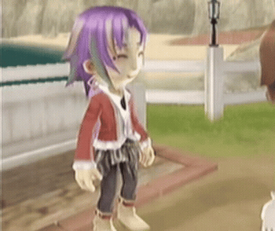 Girl With Purple Hair And Red Jacket Standing Next To White Fence GIF